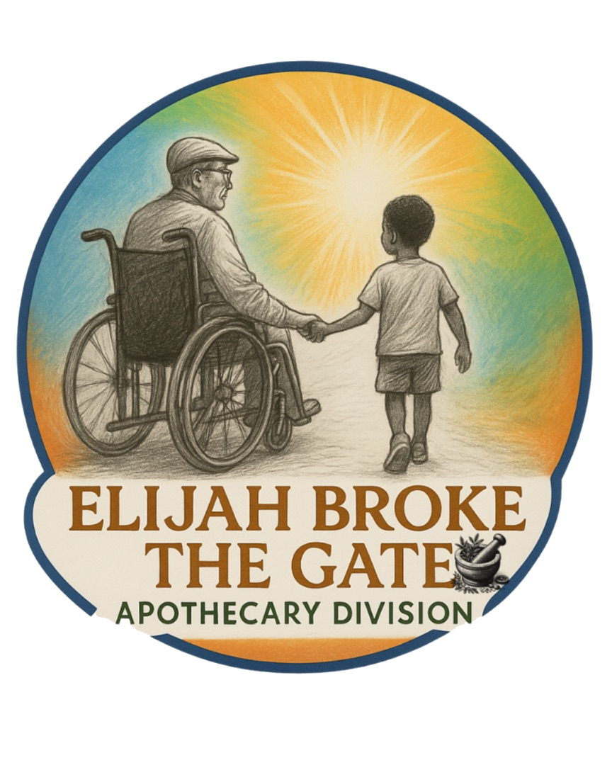 Elijah Broke The Gate Apothecary Division logo