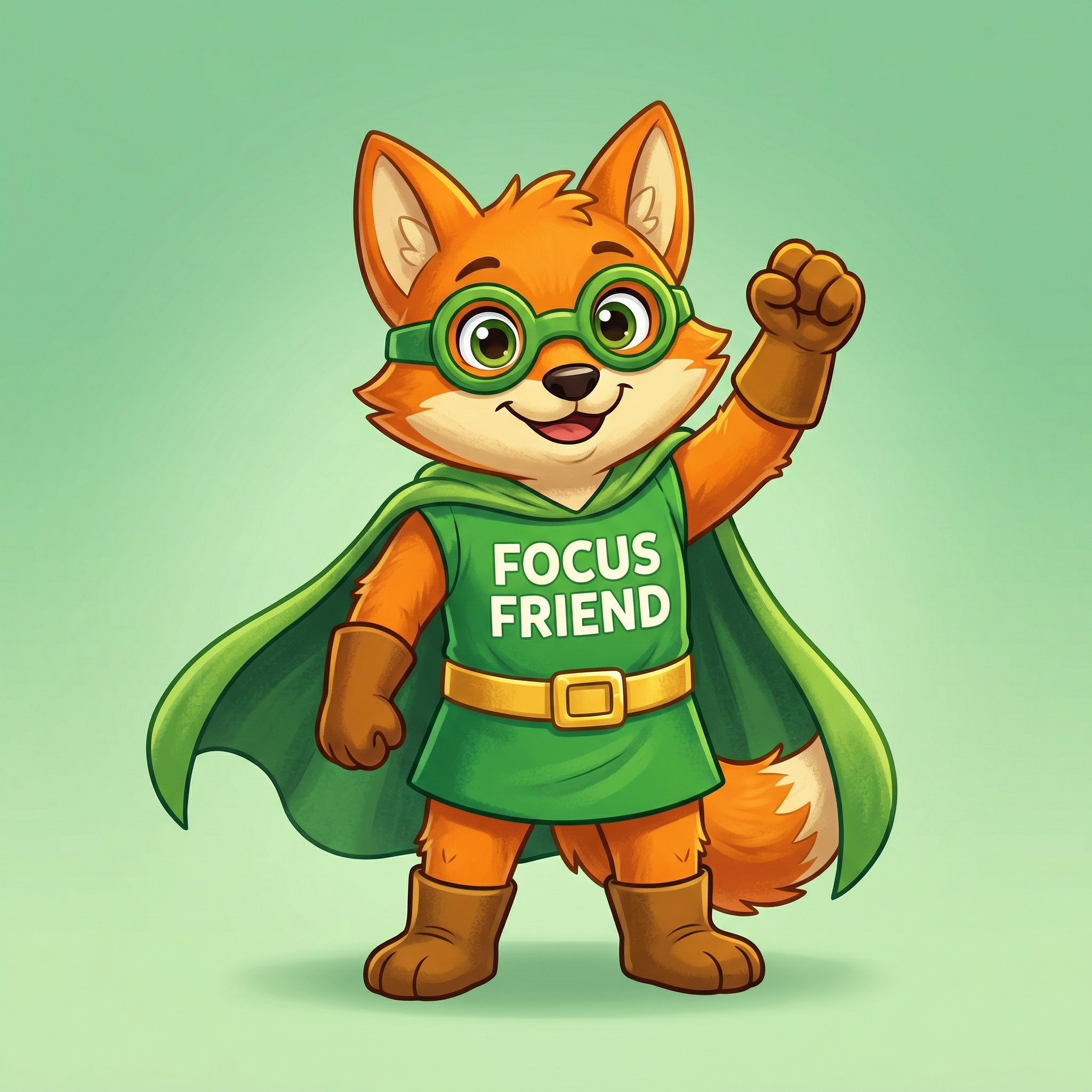 Focus Friend — a wise orange fox in green outfit