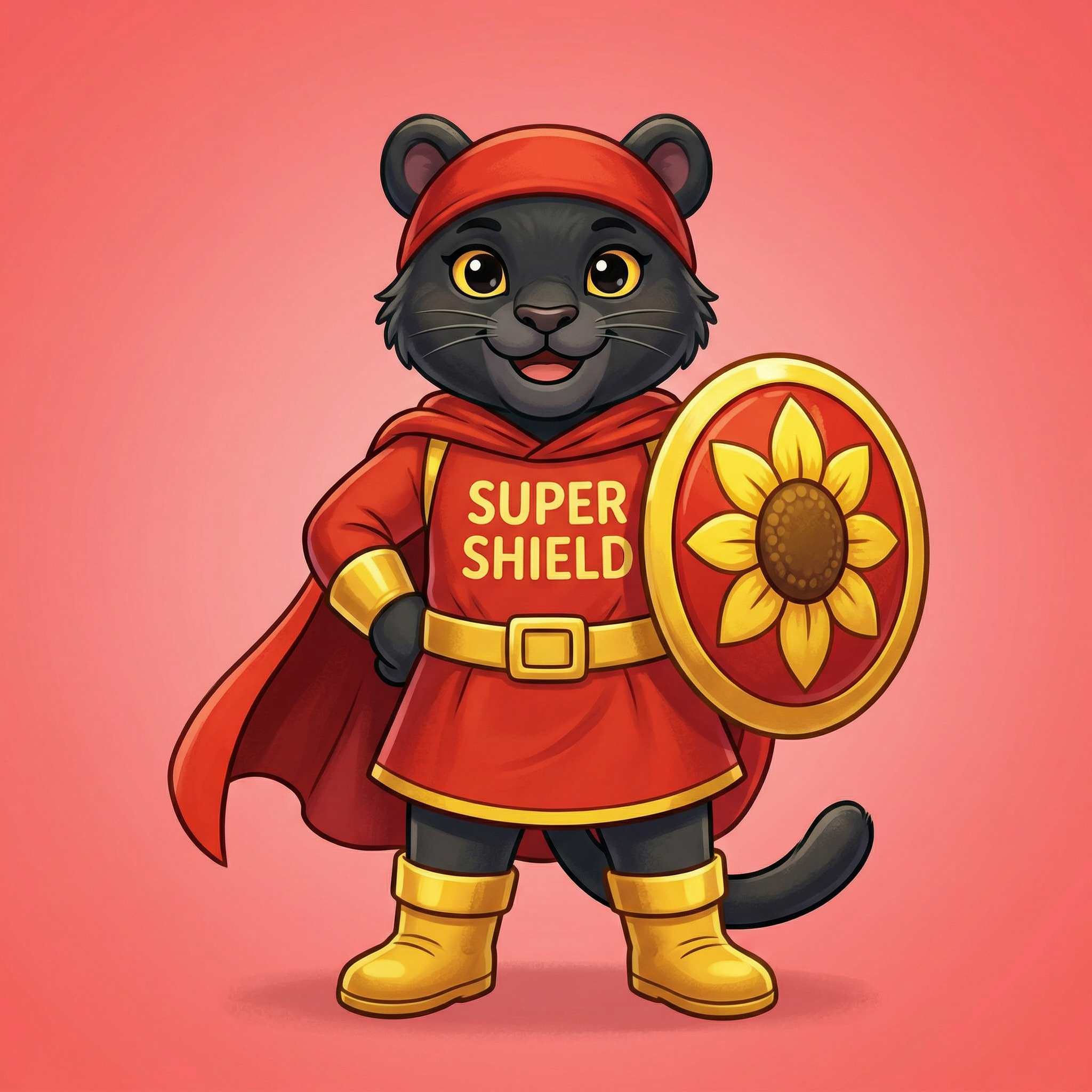 Super Shield — a mighty black panther with red and gold outfit